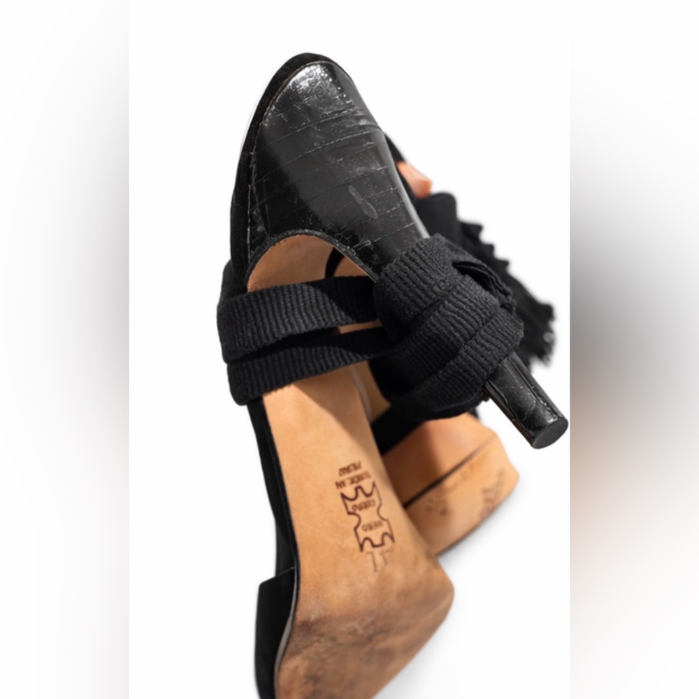 Ulla Johnson Tassel T-Strap Pumps Black Suede Heels Size 10 IT 40 Designer - Picture 8 of 10